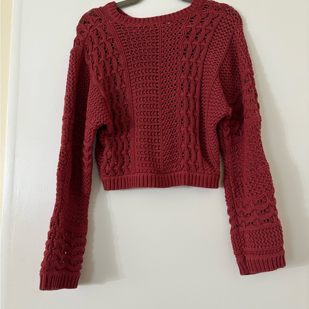 Madewell Red Crew Neck Sweater with Cable Knit Design